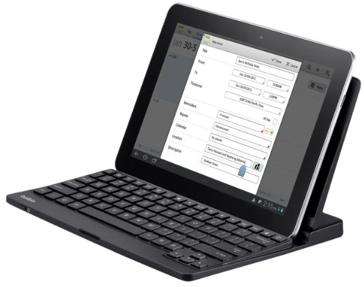 A Kindle Fire HD with Belkin keyboard