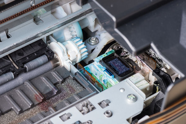 closeup inside the ink-jet printer