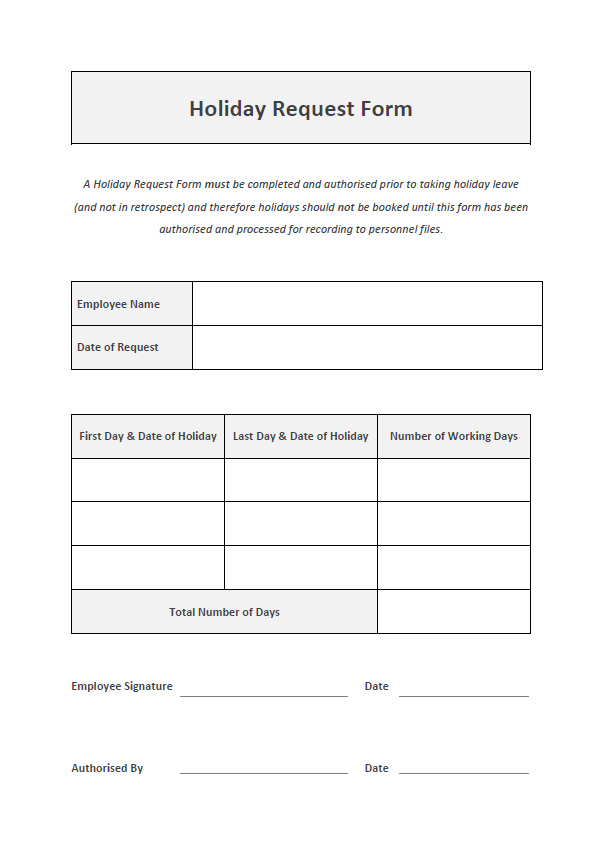 Printable Holiday Request Form Template Free Printable Templates