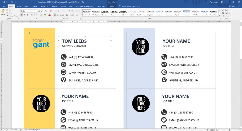 Business Card Template Downloadable Resources Toner Giant